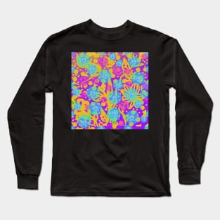 Tropicana 2. A bright, floral summery design in hot pink, purple, yellow and blue. Long Sleeve T-Shirt